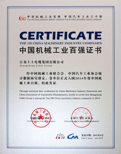 大宝娱乐电缆一连11年入选“中国机械工业百强企业”
